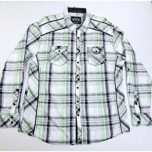 Buckle Black Athletic Fit Size 2XL Mens White Green Black Check Snap Long Sleeve
